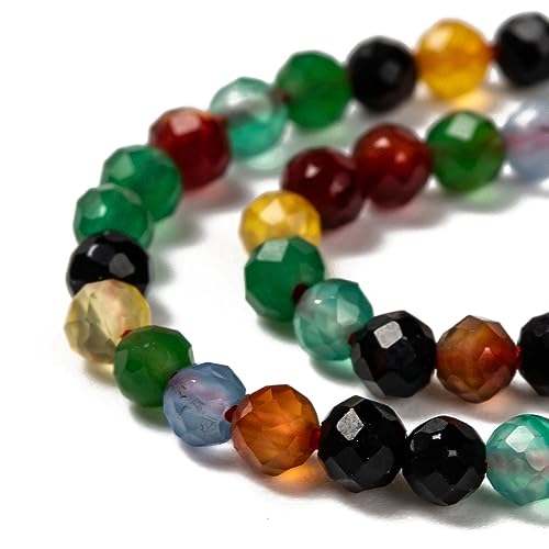 LiQunSweet 130 Pcs 3mm Mixed Color Natural Agate Beads Strands Faceted Round Small Loose Crystal Gemstone Bead Spacer for DIY Bracelet Necklaces - color: Natural Agate Beads_3mm
