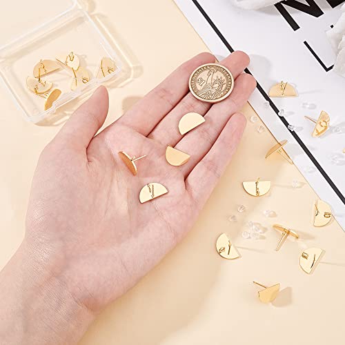 BENECREAT 20Pcs 18K Real Gold Plated Earring Studs, Flat Half Round 9x16mm Brass Ear Studs with Vertical Loops and 40Pcs Earring Nuts for DIY Earring Jewelry Making, Hole: 2.5mm - color: Flat Half Round