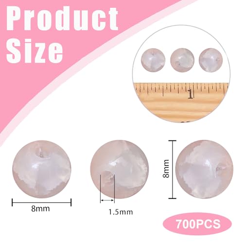 8mm Crackle Glass Beads for Jewelry Making, 700Pcs Round Crystal Beads for Bracelets, DIY Crafts (Lt Pink Crackle) - color: Lt Pink Crackle
