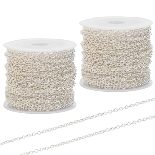 60 Feet Metal Iron Jewelry Chains 2 mm Bulk Gold and Silver Necklace Link Chains for Jewelry Making (Silver) - color: Silver