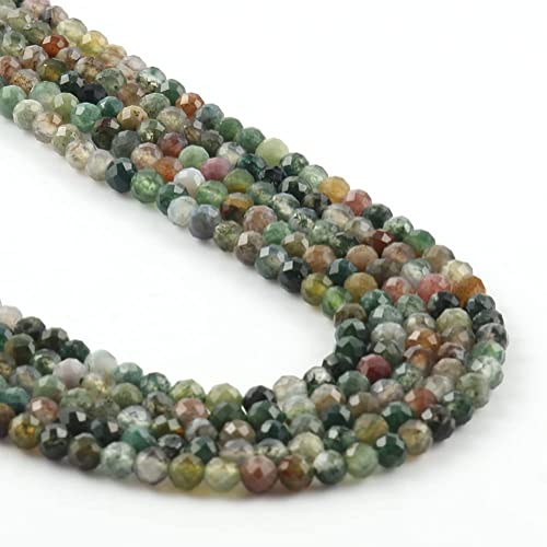 Song Xi 120pcs 3mm Natural Indian Agate Gemstone Beads Faceted Round Loose Stone Beads for Jewelry Making - color: Indian Agate, size: 2.8-3.3mm