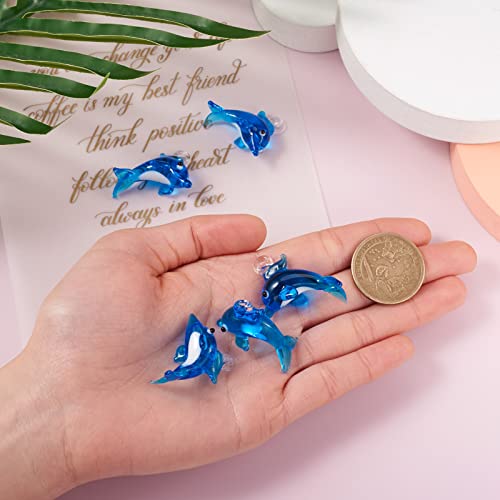 FASHEWELRY 5Pcs Handmade Ocean Dolphin Lampwork Glass Pendants Dodger Blue Marine Life Dolphin Loose Beads Charms for DIY Jewelry Project Making - color: Dolphin-Dodger Blue