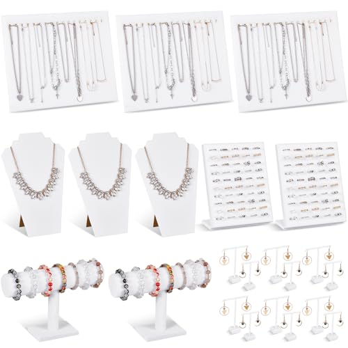 Henoyso 22 Pcs Velvet Jewelry Display Set Jewelry Display for Selling Necklace Stand Bracelet Holder T Shape Earring Stand - color: White