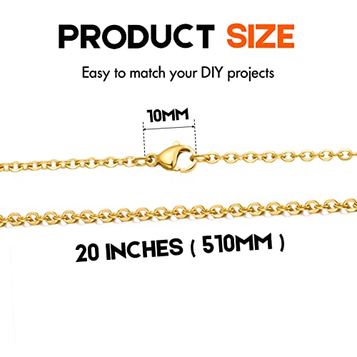 20 Pack Necklace Chains Gold Plated Stainless Steel Cable Chain Necklace Bulk for Jewelry Making, 20 Inches - size: 20 Inches
