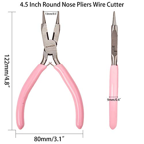 SUNNYCLUE 4.5 Inch Round Nose Pliers Wire Cutter 4-in-1 Mini Precision Pliers Wire Bending Side Cutter Tools for DIY Jewelry Making Pink - color: Pink 4.5 Inch With Cutter