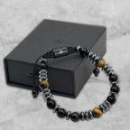 Mens Beaded Bracelet - Stone Jewelry, Black Onyx Hematite Bracelets, Mens Accessories, Adjustable - style: Night Hunter
