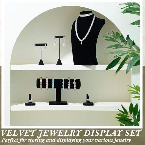 Kigley 6 Pcs Jewelry Display Set Necklace Bust T Bar Bracelet Holder Earring Ring Finger Display jewelry Stand for vendors Selling Store Trade Show (Black) - color: Black