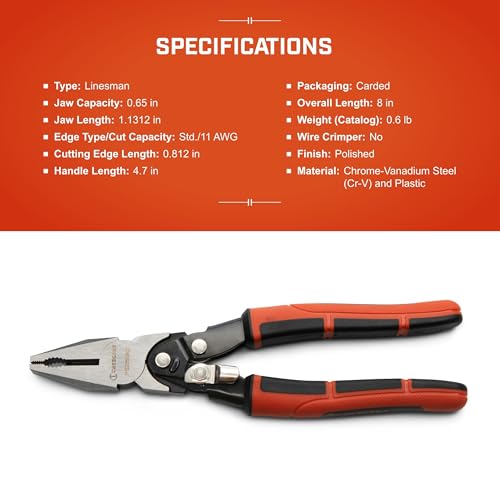 Crescent 8" Pro Series Dual Material Lineman's Compound Action Cutting Pliers - PS20509C - style: Linesman