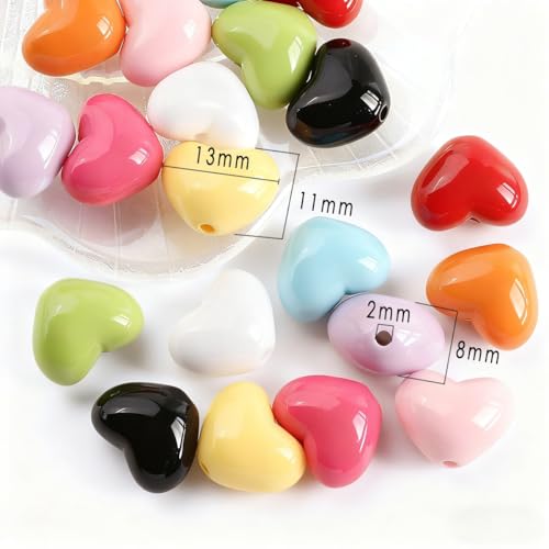200Pcs Juimtien Acrylic Heart Beads Colorful Love Heart Charms for Jewelry Making DIY Earrings Bracelets Necklaces Craft Keychains-A