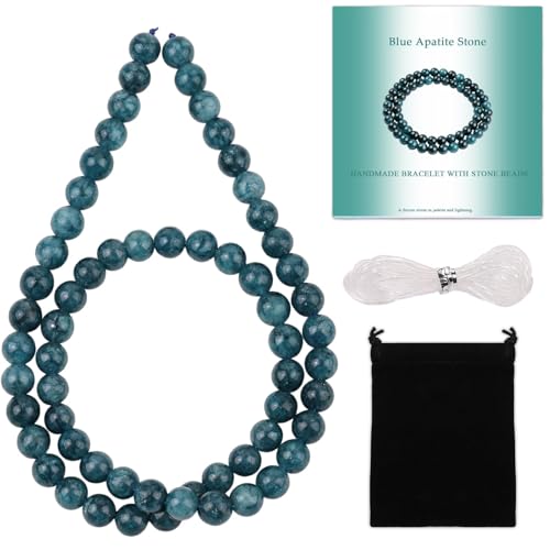 Stone Beads, 60pcs Blue Apatite, 6mm Round Loose Beads for Jewelry Making, Bracelets, with Bag, String & Card - color: Blue Apatite, size: 6mm