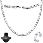Titanium Necklace for Men Women - Magnetic Necklace Stainless Steel Ultra Strength Magnets - with Adjustable Sizing Tool and Present Box - color: Silver