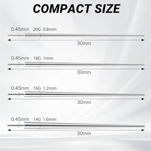 Piercing Taper Insertion Tool for Changing Jewelry – Piercing Ball Grabber Tool Sets with 14/16/18/20G Stainless Steel Threadless Insertion Pin for Ear Nose Lip - color: Set Straight Threadless 14G(1.6mm) 16G(1.2mm) 18G(1.0mm) 20G(0.8mm)