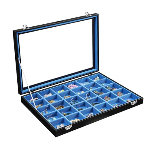 Stratalife Jewelry Holder Organizer Jewelry Drawer Organizer Earring Holder Jewelry Organizer Tray Earring Organizer for Women Girls Anti Tarnish Jewelry Box 30 Grid (Blue Black) - color: Blue-Black, size: 30 Grid