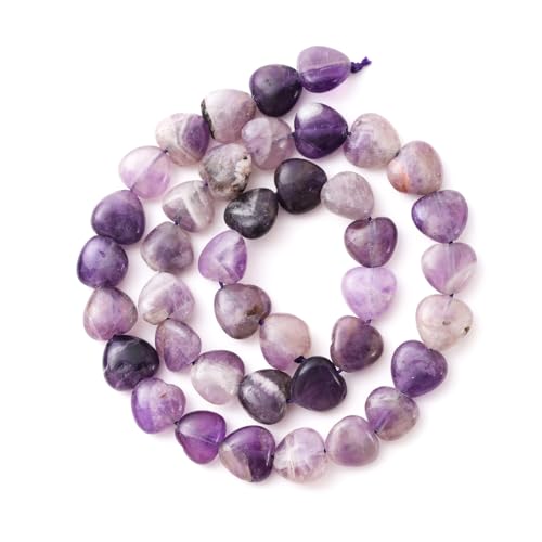 10mm Natural Amethyst Stone Beads Heart Shape DIY Loose Gemstone Energy Healing Crystal Charms for Jewelry Making Handmade - color: Amethyst