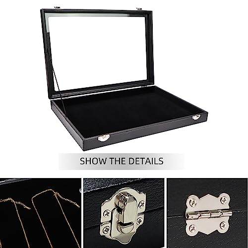 Wudygirl Jewelry Organizer Velvet Jewelry Tray Showcase Display Case Storage Necklace Bracelet Ring Earring Organizer Box Stackable Clear Lid Lock(Multi Jewelry Box) - style: Empty Tray