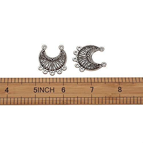 Mega Pet 10pcs Antique Silver Hollow New Moon Charm Links with 5 Holes Tibetan Style Chandelier Component Connectors 31x28mm for Jewelry Findings Bracelet Necklace Making - color: Antique Silver, Moon