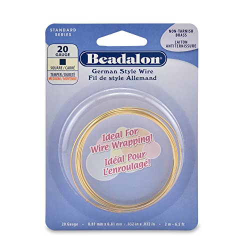 Beadalon German Style Wrapping Wire, Square, Tarnish Resistant Brass, 20 Gauge, 2 m / 6.5 ft - color: Gold, size: 20 gauge/.032 In-2 m/6.5 ft