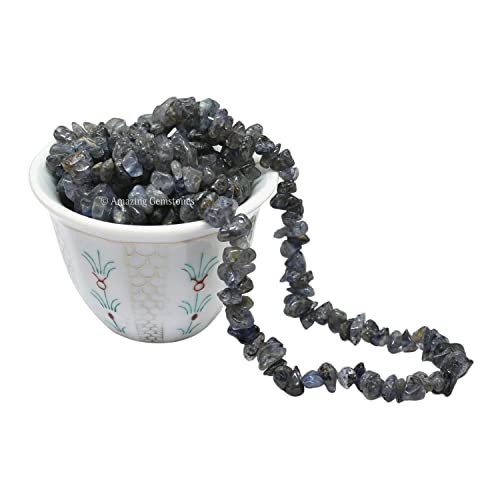 Iolite Pre Drilled Natural Crystals Crushed Chips Beads for Jewelry Making, DIY Handmade Healing Crystals (25 Inch Strand) - color: Iolite