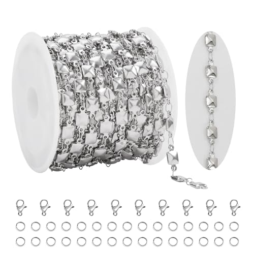 KYUNHOO 4M/13FT Silver Chains for Jewelry Making Solid Square Chain Link on Roll Stainless Steel Jewelry Supplies for Men Women DIY Necklace Bracelet Crafts - color: Square Silver