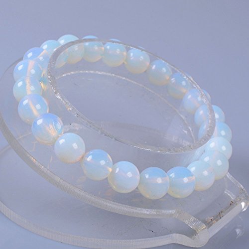 Justinstones Gem Semi Precious Gemstone 8mm Round Beads Stretch Bracelet 7 Inch Unisex - color: Synthetic Opalite