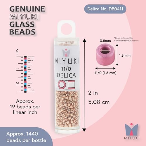 Miyuki Delica Seed Beads – Size 11/0 (1.6 mm), DB0411, Galvanized Gold Dyed, 7.2 g, Approx. 1440 Beads, Made in Japan - color: DB0411 - Galvanized Gold Dyed