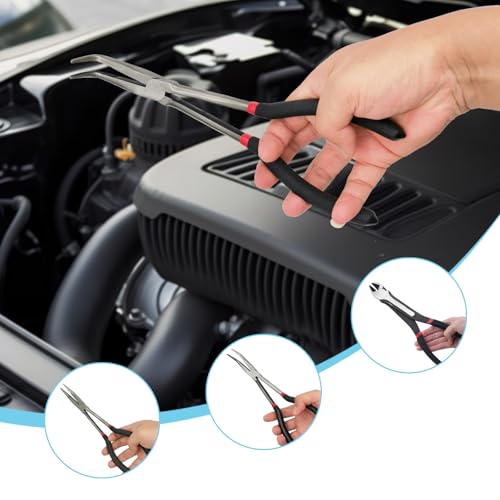 4-Piece 11" Extra Long Needle Nose Pliers Set with Insulated Comfort Grip, Straight Long Reach, 45/90°Bent Nose & Diagonal Pliers for Bending, Shaping & Trimming in Narrow Spaces - size: 4Pcs-Straight/45/90