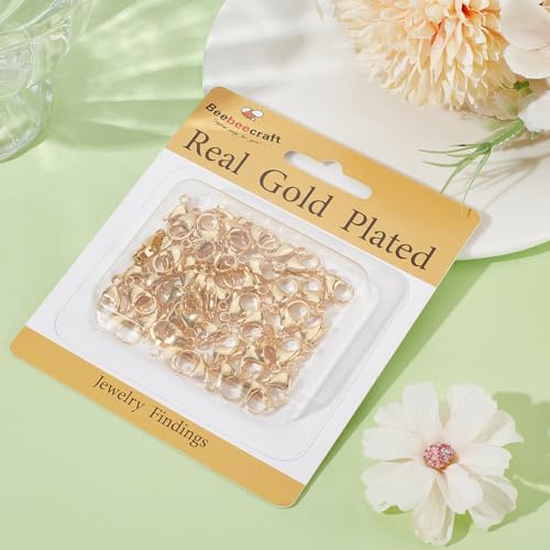Beebeecraft 1 Box 50Pcs Lobster Claw Clasps 24K Gold Plated 304 Stainless Steel Trigger Snap Clasp for Bracelet Necklace Jewelry Making 15mm - size: 9mm