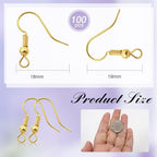 TOAOB 100pcs Earring Hooks Hypoallergenic French Ear Wires with Ball and Coil 18mm Gold Tone Fish Hook Earrings Making Supplies for DIY Jewelry Making - color: Gold