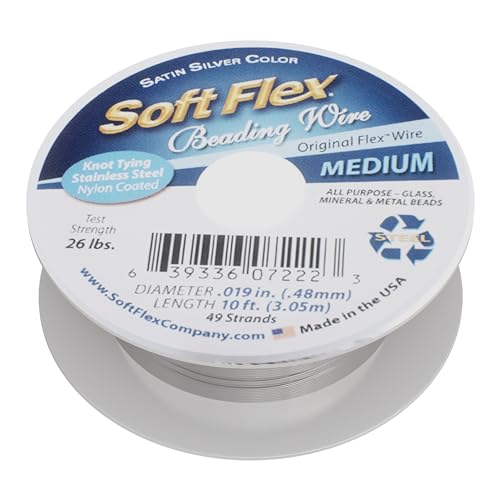 Soft Flex 49 Strand Beading Wire - Medium 0.19 Diameter - 10 Feet Nylon Design Wire - style: Satin Silver