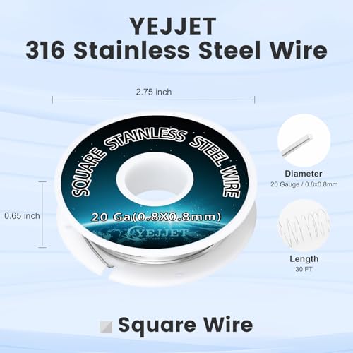 Square 316 Stainless Steel Wire 20ga – Crafting & Jewelry Making Wire – 30 Feet - color: 20ga（0.8x0.8mm）