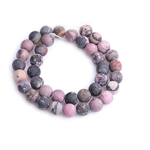 10mm Natural Stone Black Rhodonite Frosted Matte Unpolished Round Beads for Jewelry Making Strand 15 inch - color: Black Rhodonite, size: 10mm