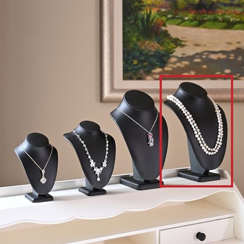 MOOCA 2 Pcs Deluxe Faux Leather Necklace Chain Jewelry Display Holder, Jewelry Stand, Necklaces Display Mannequin Bust Stand, 11”H, Black Faux Leather - color: 3) Black Faux Leather, 2 Pieces
