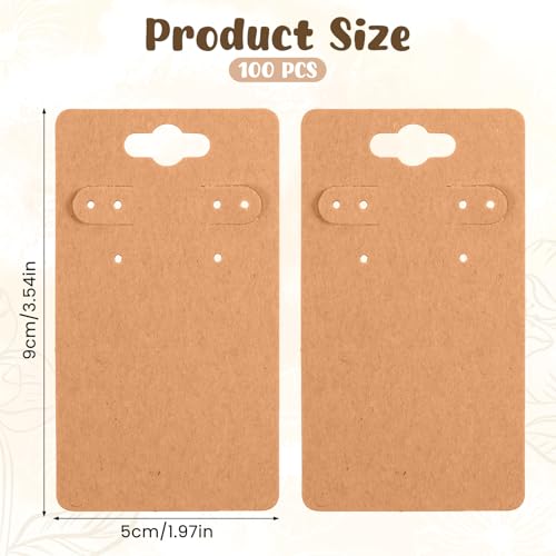 100 Pcs Earring Holder Cards Earring Display Cards with 6 Holes 3.5" x 2" Blank Paper Tags Jewelry Packaging DIY Earrings Making Supplies for Selling Hanging Earrings Crafts Retail Display Brown