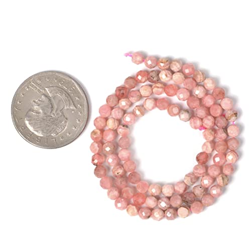 Natural Argentina Rhodochrosite 4mm Faceted Round Beads Loose Beads 16 Inch for Jewelry Making Beads - color: Argentina Rhodochrosite