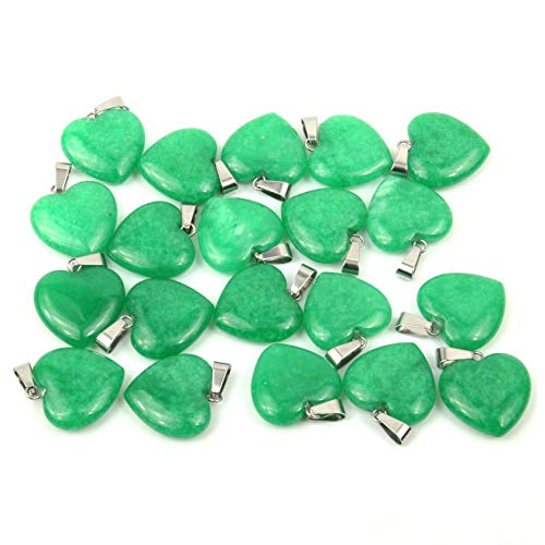 LE SKY 20 Pcs natural stone pendants heart shape healing stone charms for jewelry making - color: malay jade