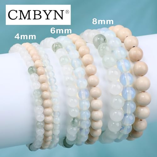 2/3-Pieces 4mm 6mm 8mm Natural Crystal Gemstone – Handmade Reiki Energy Healing Stretch Bracelets Jewelry for Yoga, Meditation, Unisex - color: 3 Pieces (Opalite&TianshanJade&WhiteFossilJasper), size: 4mm