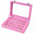 Jewelry Box Rings Organizer Tray 7 Slots Velvet Earring Storage Box With Transparent Lid Jewelry Display Case for Women (Light Pink) - color: Light Pink
