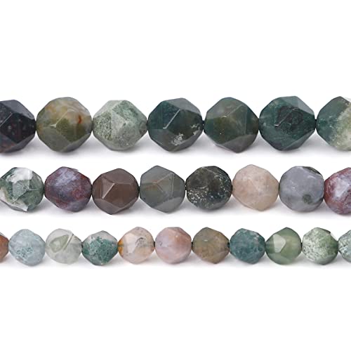 BEADIA Faceted Natural Indian Agate Stone Round Beads 6mm 36cm/Strand for Jewelry Making - color: Indian Agate, size: 6mm