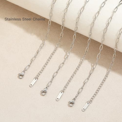 Swyabi 20 Pack Stainless Steel Paperclip Chains Link Adjustable Necklace Bracelet Bulk for Men Women DIY Bracelets Crafts - color: 3x7.5mm Silver