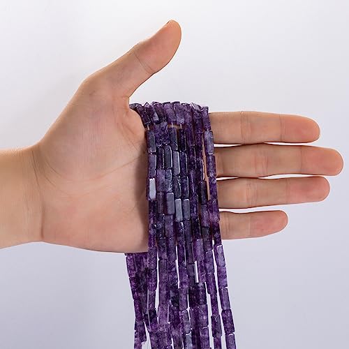 Natural Amethyst Rectangle Tube Beads 4x13mm 38cm/str Loose Semi Gemstone Stone Beads for Making Bracelets Necklace Earrings - color: Amethyst, size: 4x13mm Rectangle