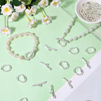 SUNNYCLUE 1 Box 30 Sets Oval Toggle Clasp Toggle Bracelet Clasps Silver Metal T Bar Wave Rings Connector Linking End Closures Findings for Beginner Crafts Bracelets Necklaces Shoe Accessories Women - style: Style 1