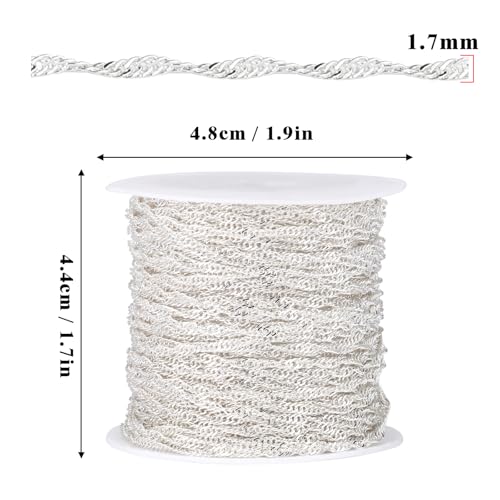 33 Feet Silver Singapore Chains Roll, 2MM Silver Plated Brass Twisted Link Chains Spool Bulk for Jewelry Making DIY Craft - color: 2.0mm silver Singapore chain