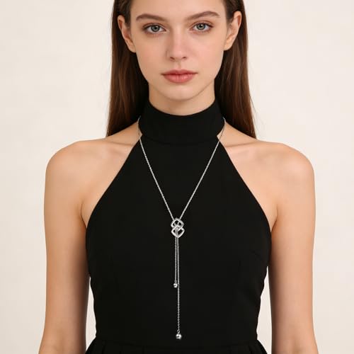 DAOCHONG Long Necklace S925 Sterling Silver Tassel Round Ball Necklace for Women,Snowflake Long Necklace Silver Jewelry Christmas New Year Holiday Gifts for Women Her (Chain adjustable) - style: Chain adjustable