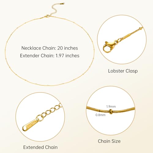 12 Pack Gold Stainless Steel Round Snake Chain Necklace Bulk DIY Craft Adjustable Jewelry Necklace Chain for Women Men - color: Gold Snake Bead, size: 20 inches