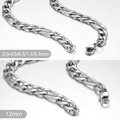 Monily Figaro Chain Necklace Stainless Steel 24K Gold Plated Chains for Men Women Jewelry Gift - color: stainless steel, size: 20 Inches