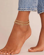 Tewiky Waterproof Ankle Bracelets for Women,Chunky Layered Gold Anklet for Women Non Tarnish Adjustable Cuban Set Stackable Summer Beach Jewelry Gift - color: gold