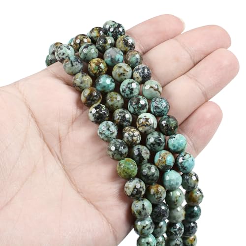 African Turquoise 8mm Gemstone Faceted Electroplated Round Loose Strand Beads for DIY Necklace Bracelet Jewelry Making 15 Inch - color: African Turquoise