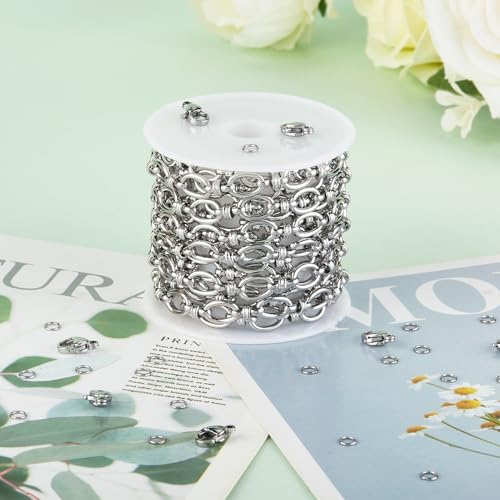 KYUNHOO 6.5FT/2M Oval Circle Chain Spool Silver Chain Roll Soldered Stainless Steel Chains Rolo Jewelry Chain with Connectors for Jewelry Making Supplies - color: Circle Silver