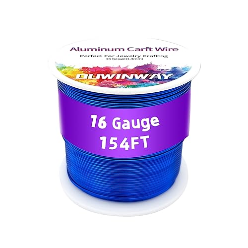 16Gauge Blue Aluminum Crafts Wire 154FT, for Jewelry Crafting, Gemstone Metal Coiling, Sculpting, Armature, Jewelry Making Beading Floral Soft DIY Metal Craft Art Wires Colored and Soft - color: Blue, size: 16gauge