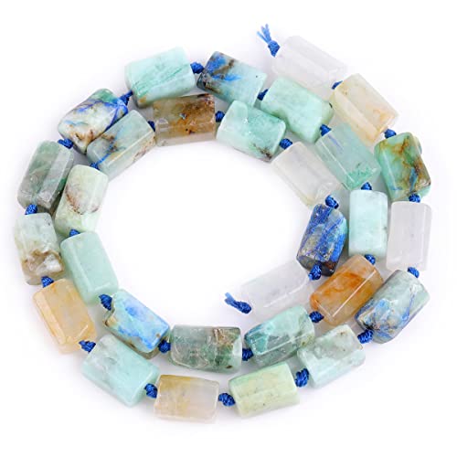 GEM-Inside 28Pcs 8x12mm Natural Blue Chrysocolla Stone Gemstone Faceted Freeform Tube Column Chakra Beads for Jewelry Making Full 15" Strand Power Energy Healing - color: Blue Chrysocolla